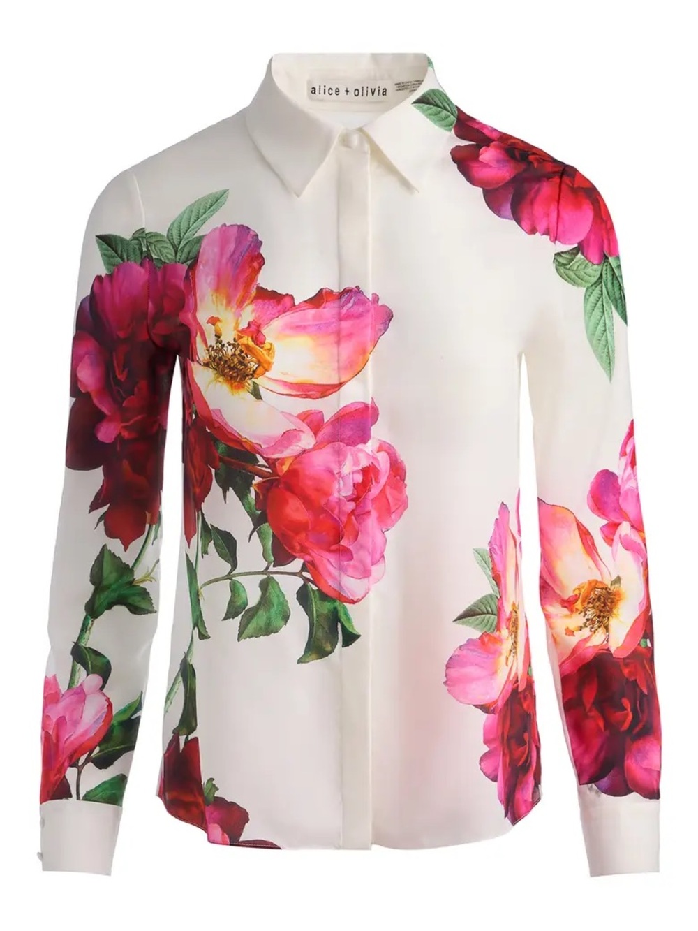 alice + olivia White Floral Silk Button-Up Blouse Size XS Like New